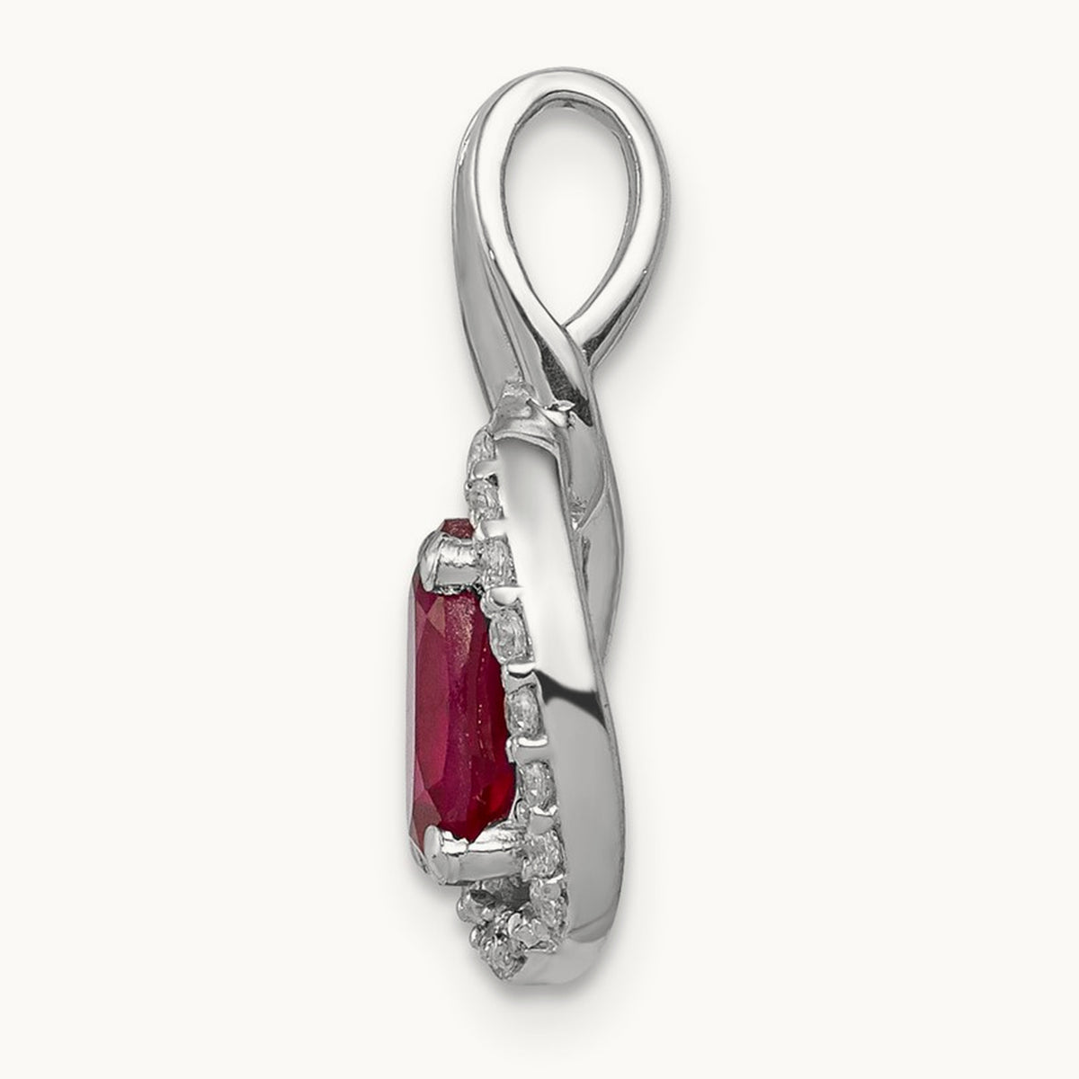 Diamond and .86 Ruby Oval Halo Pendant, 14K White Gold