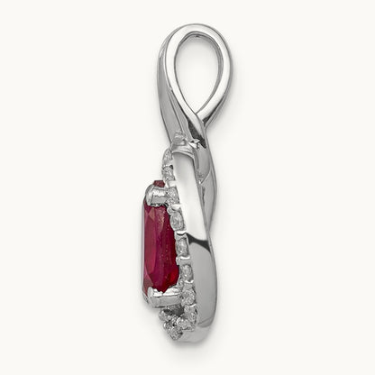 Diamond and .86 Ruby Oval Halo Pendant, 14K White Gold