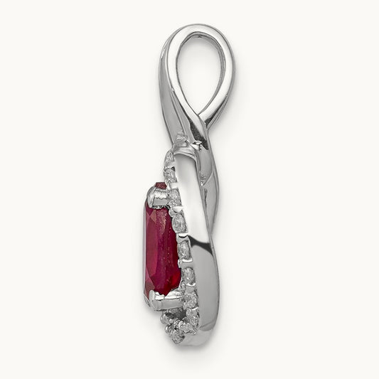 Diamond and .86 Ruby Oval Halo Pendant, 14K White Gold