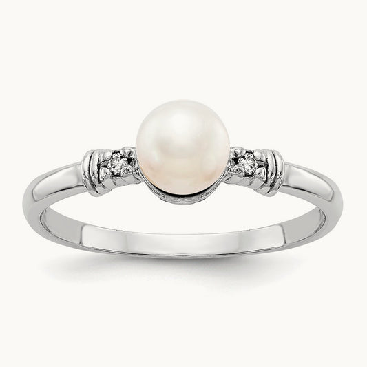 FW Cultured Pearl AA Diamond ring, 5mm, 14K White Gold
