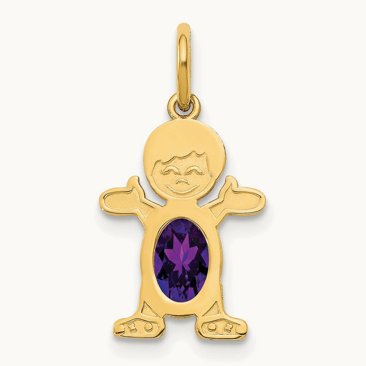 Boy 6x4 Oval Genuine Amethyst-February — 14K Yellow Gold