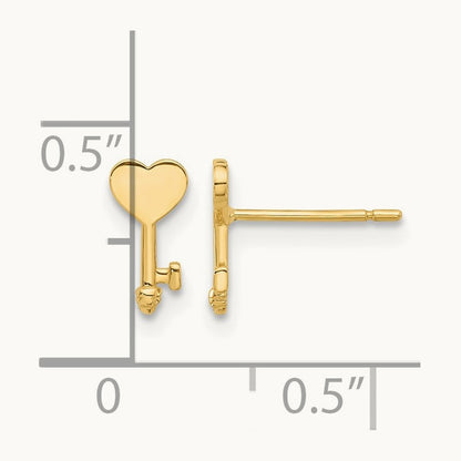 Polished Heart Key Post Earrings, 14K