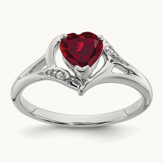 Created Ruby and Diamond Heart Ring, 14K White Gold