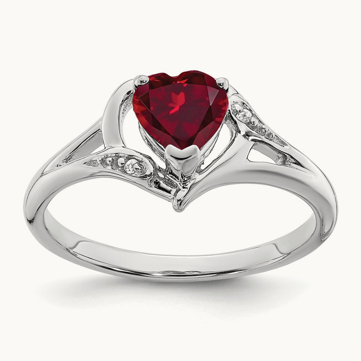 Created Ruby and Diamond Heart Ring, 14K White Gold