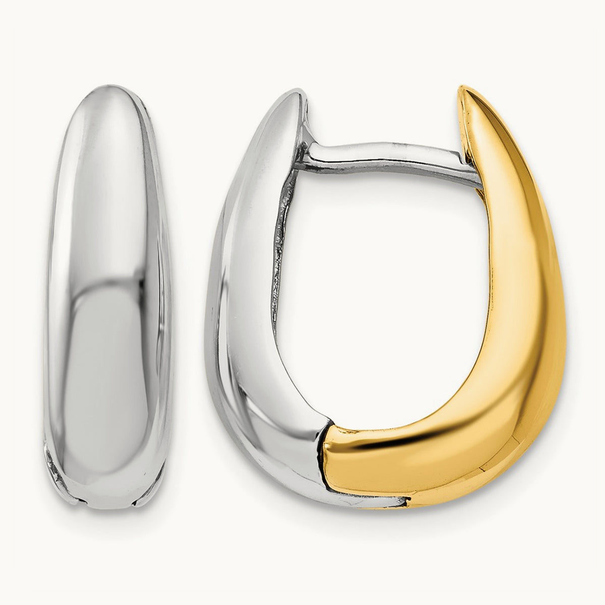 U Shaped Hinged Hoop Earrings, 14K Two-tone