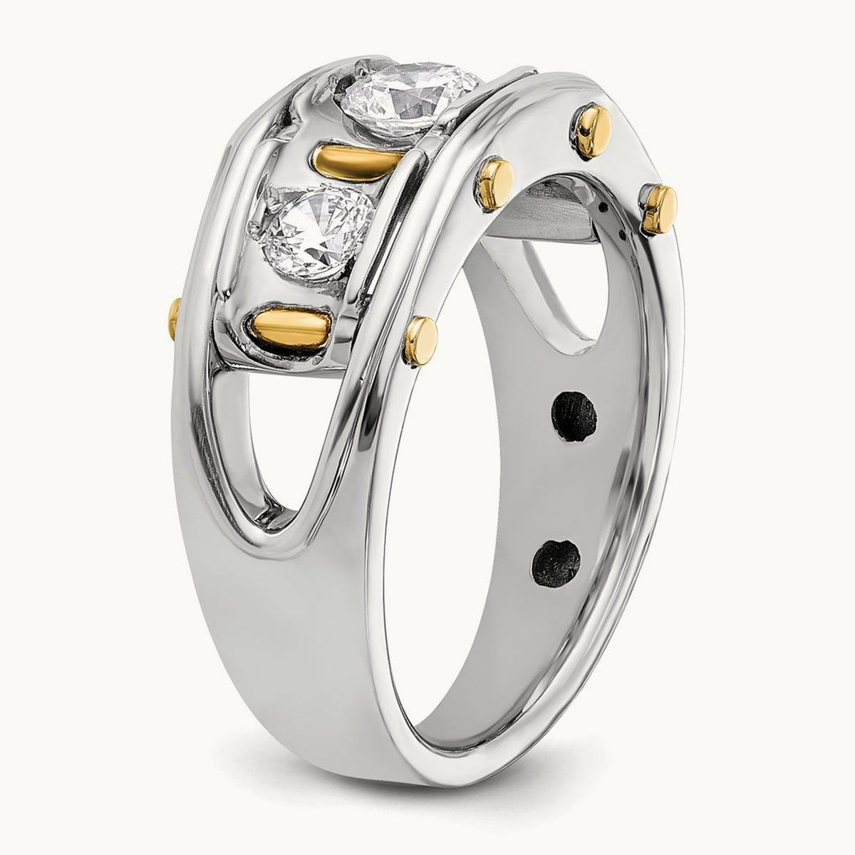 IBGoodman Men's Polished 3-Stone AA Diamond Ring, 14K Two-tone