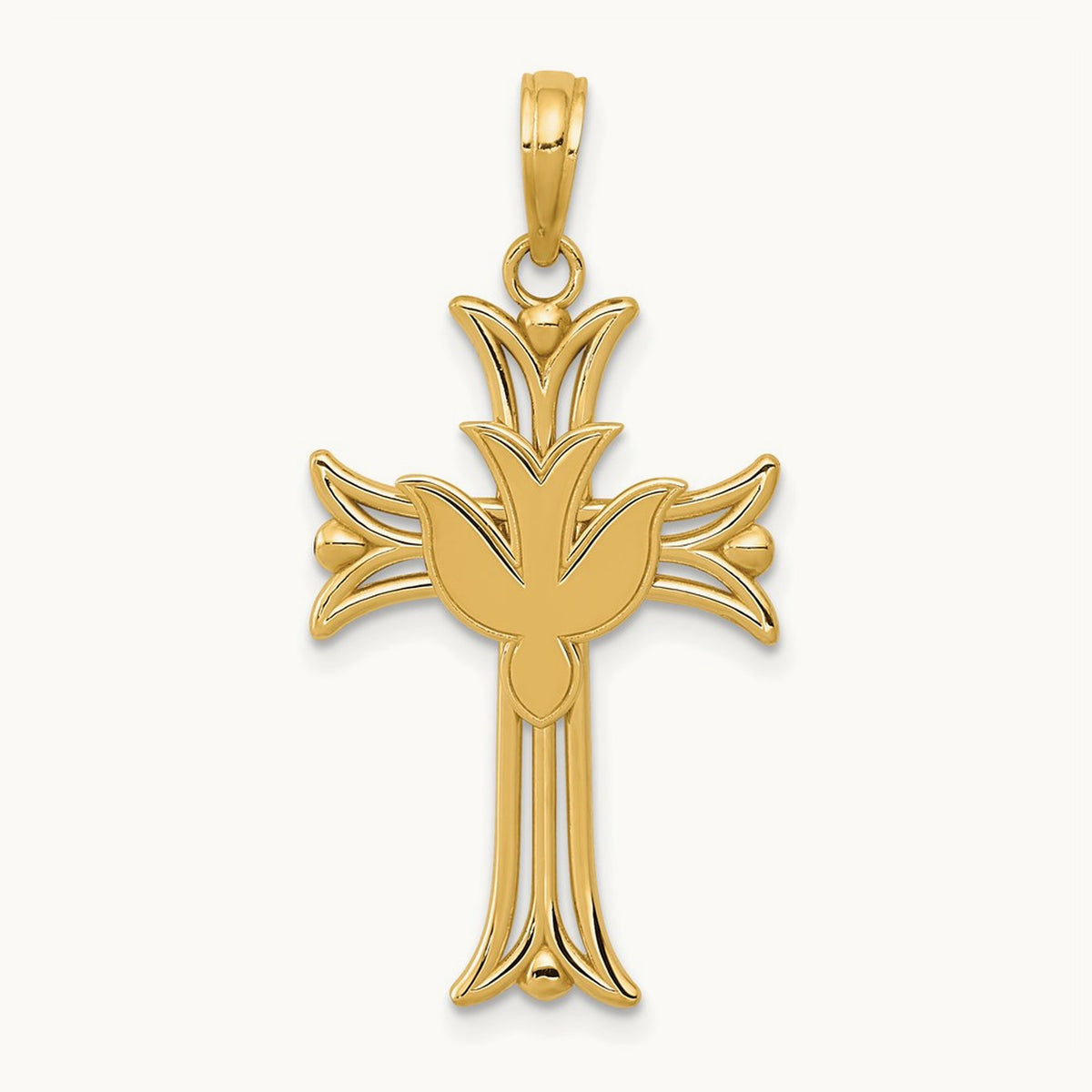 Dove on Cross Pendant, 14K