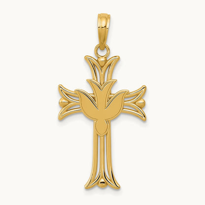 Dove on Cross Pendant, 14K