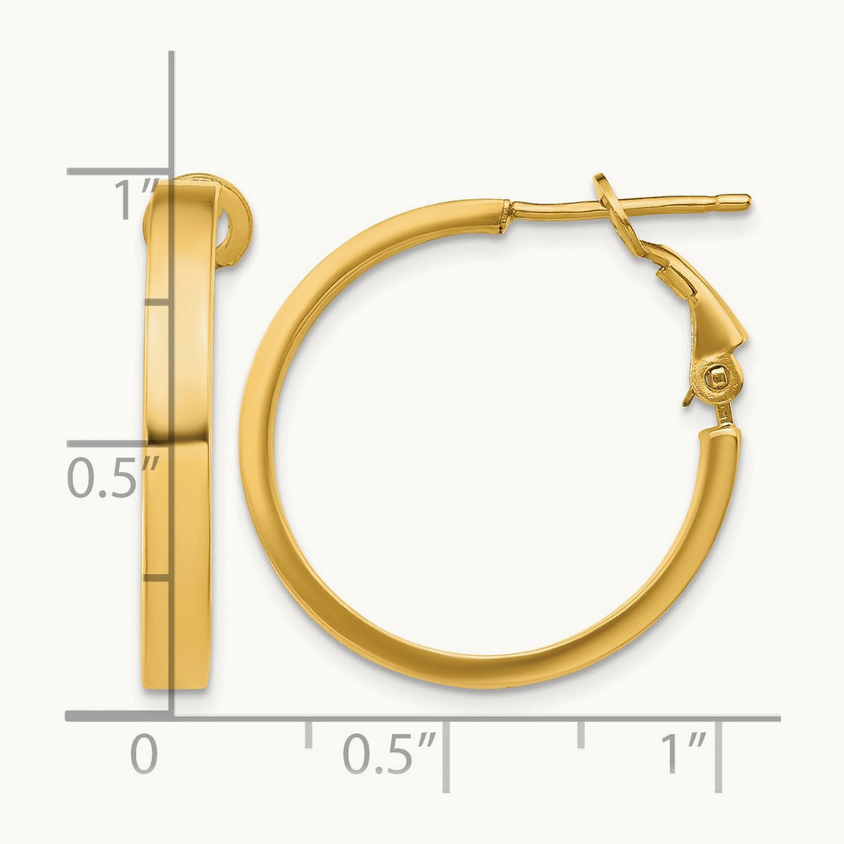 Polished Square Tube Round Hoop Earrings — 14K Yellow Gold, 3x25mm