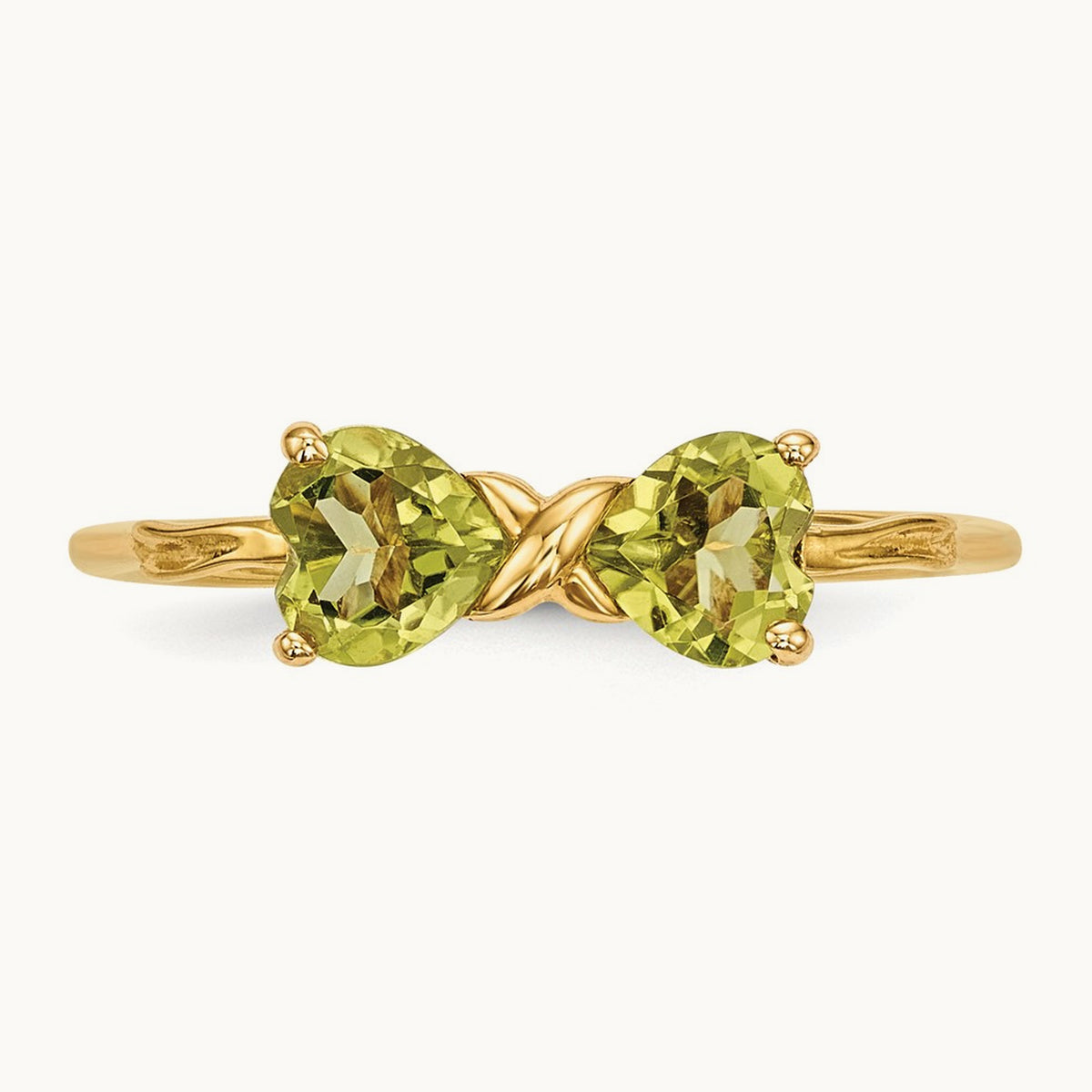 Polished Peridot Bow Ring, 14K Gold