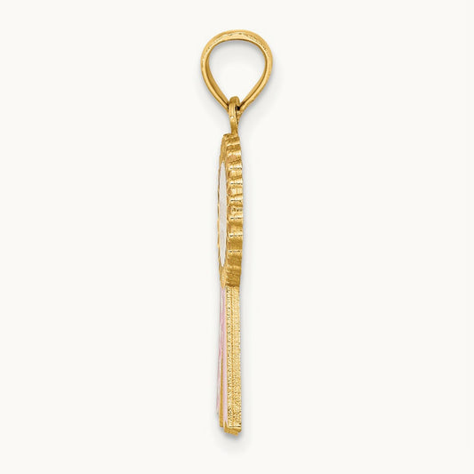 Enamel GREATEST MOM Pink RIBBON Charm, 14K
