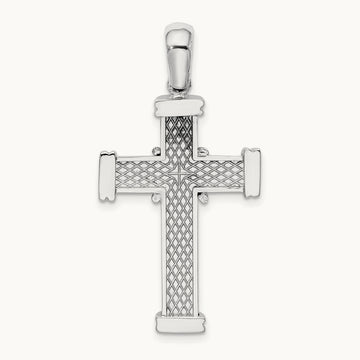 w/ X In Center Of Cross Charm, 14K White Gold