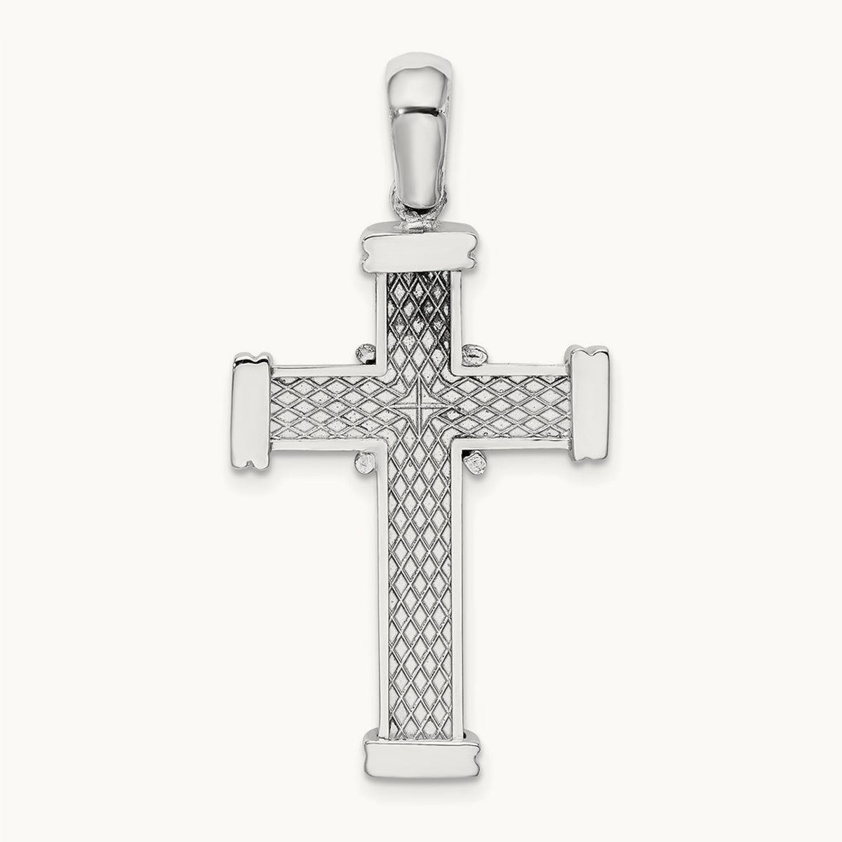 w/ X In Center Of Cross Charm, 14K White Gold