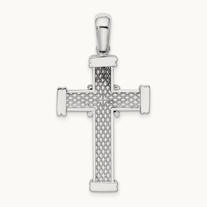 w/ X In Center Of Cross Charm, 14K White Gold