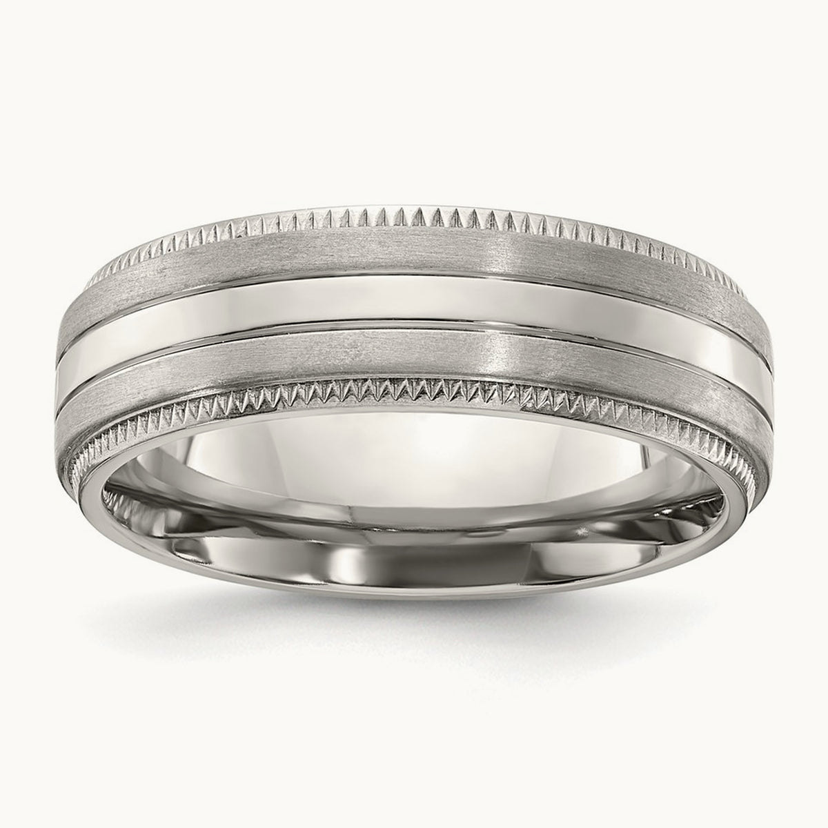 Brushed and Polished Textured Edge Band, 7mm, Titanium