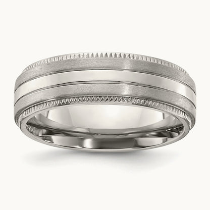 Brushed and Polished Textured Edge Band, 7mm, Titanium