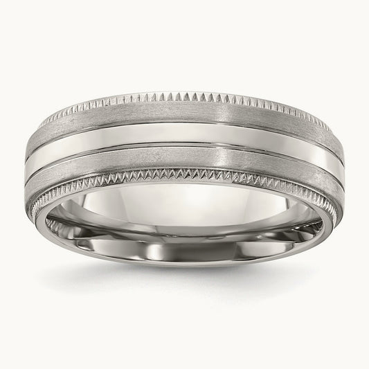 Brushed and Polished Textured Edge Band, 7mm, Titanium