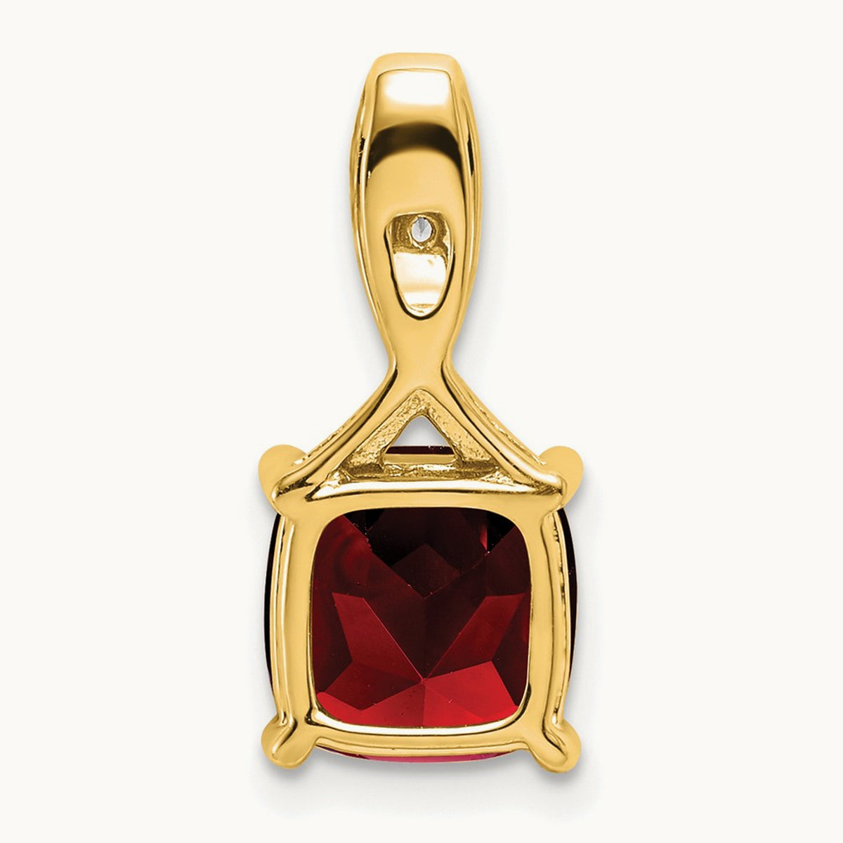 Cushion Garnet and Diamond Pendant — 14K Yellow Gold