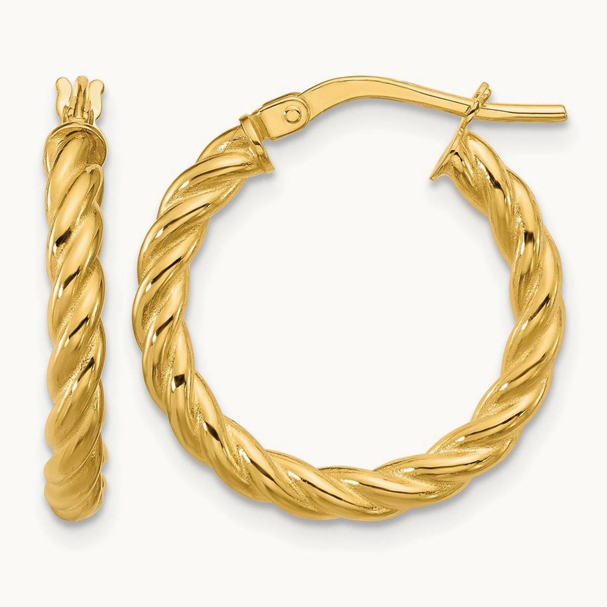 Polished and Twisted Round Hoop Earrings, 14K — Leslie's