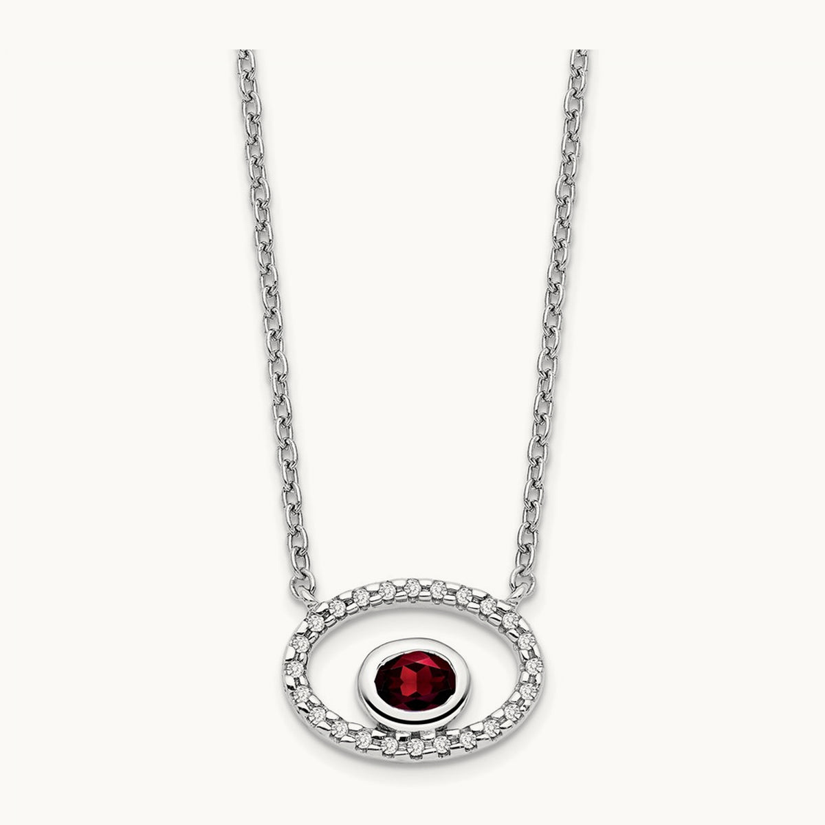 Oval Garnet and Diamond 18in. Necklace, 14K White Gold