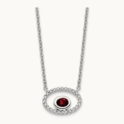 Oval Garnet and Diamond 18in. Necklace, 14K White Gold