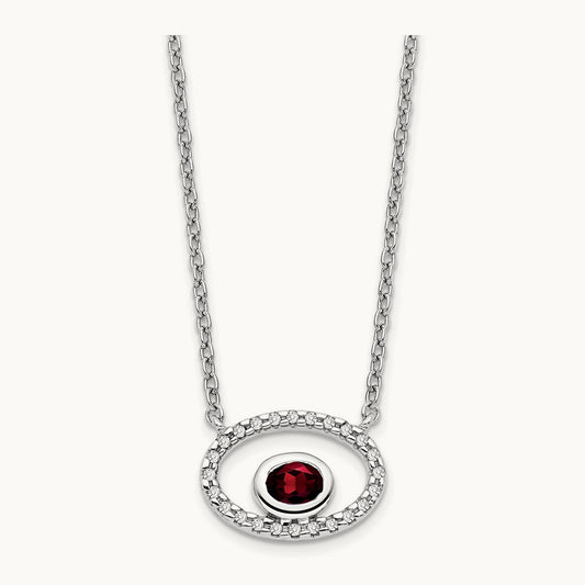 Oval Garnet and Diamond 18in. Necklace, 14K White Gold