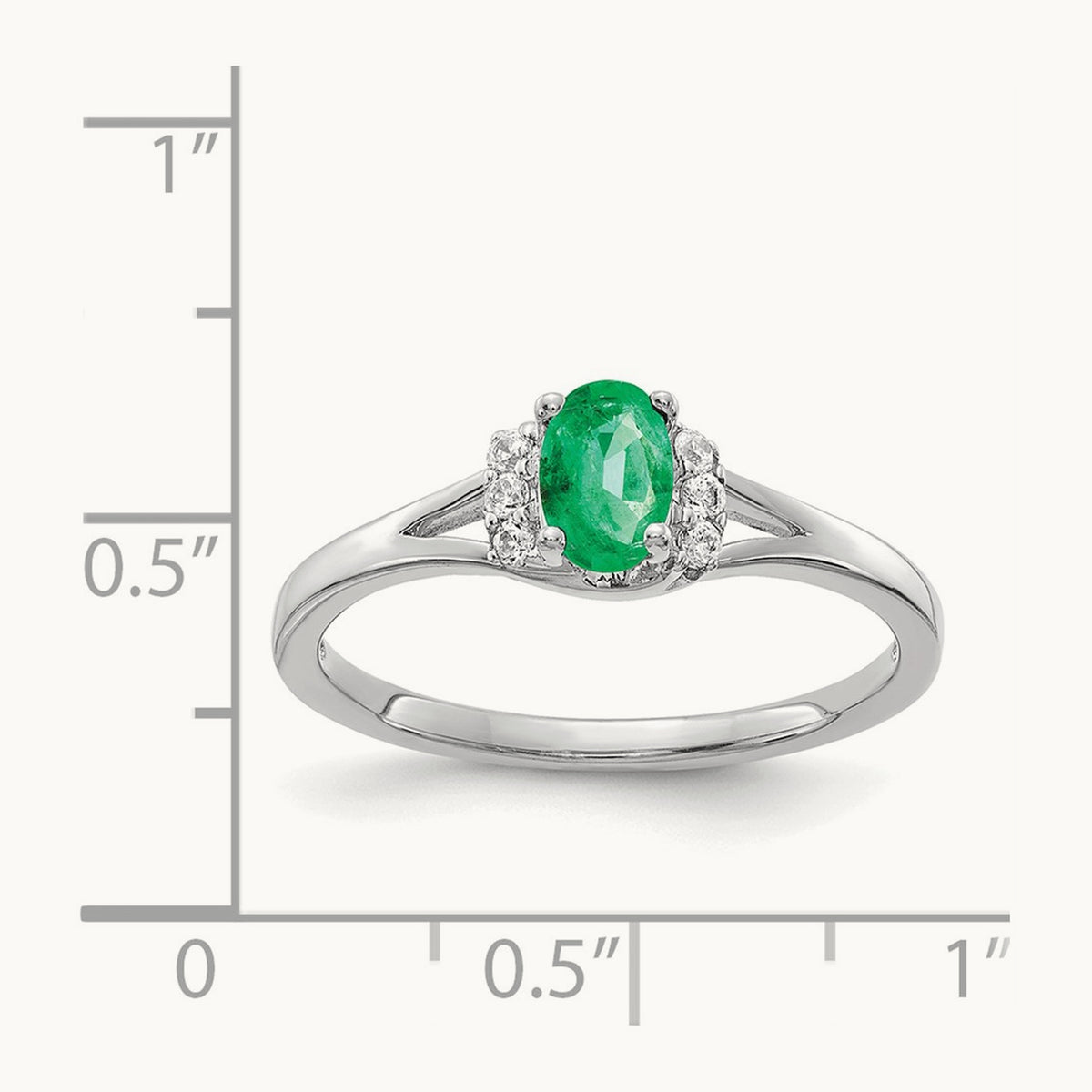 Diamond and Oval Emerald Ring — 14K White Gold