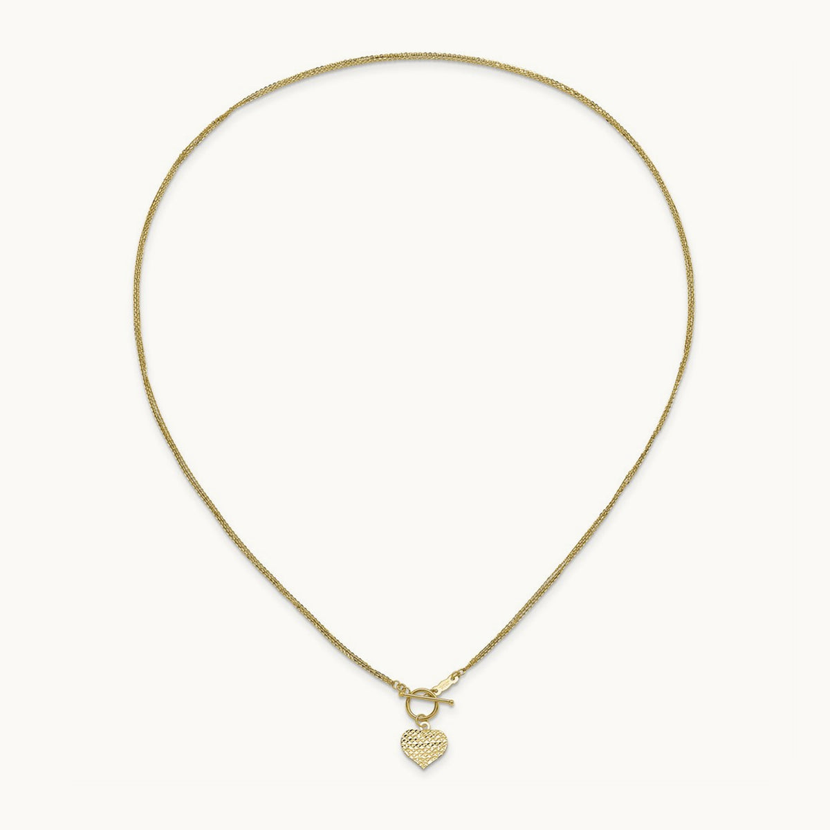 Polished 3-Strand D/C Heart Toggle Necklace, 14K