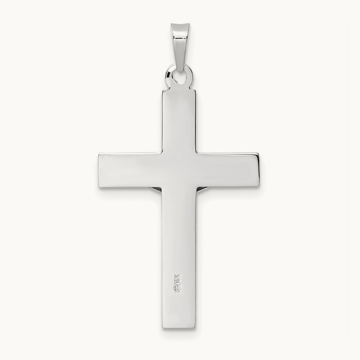 Polished Solid INRI Striped Crucifix Pendant — 34.6mm