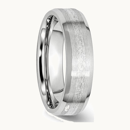 Chisel Cobalt Sterling Silver Inlay Satin and Polished 6mm Beveled Edge Band