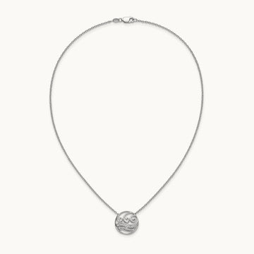 Polished Diamond Circle with Waves Necklace, 14K White Gold