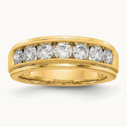 7 Stone Men's Ring, 1.50 ct tw Lab-Grown Diamond — 10K Yellow Gold