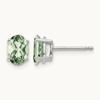 7x5 Oval Green Quartz Earrings, 14K White Gold