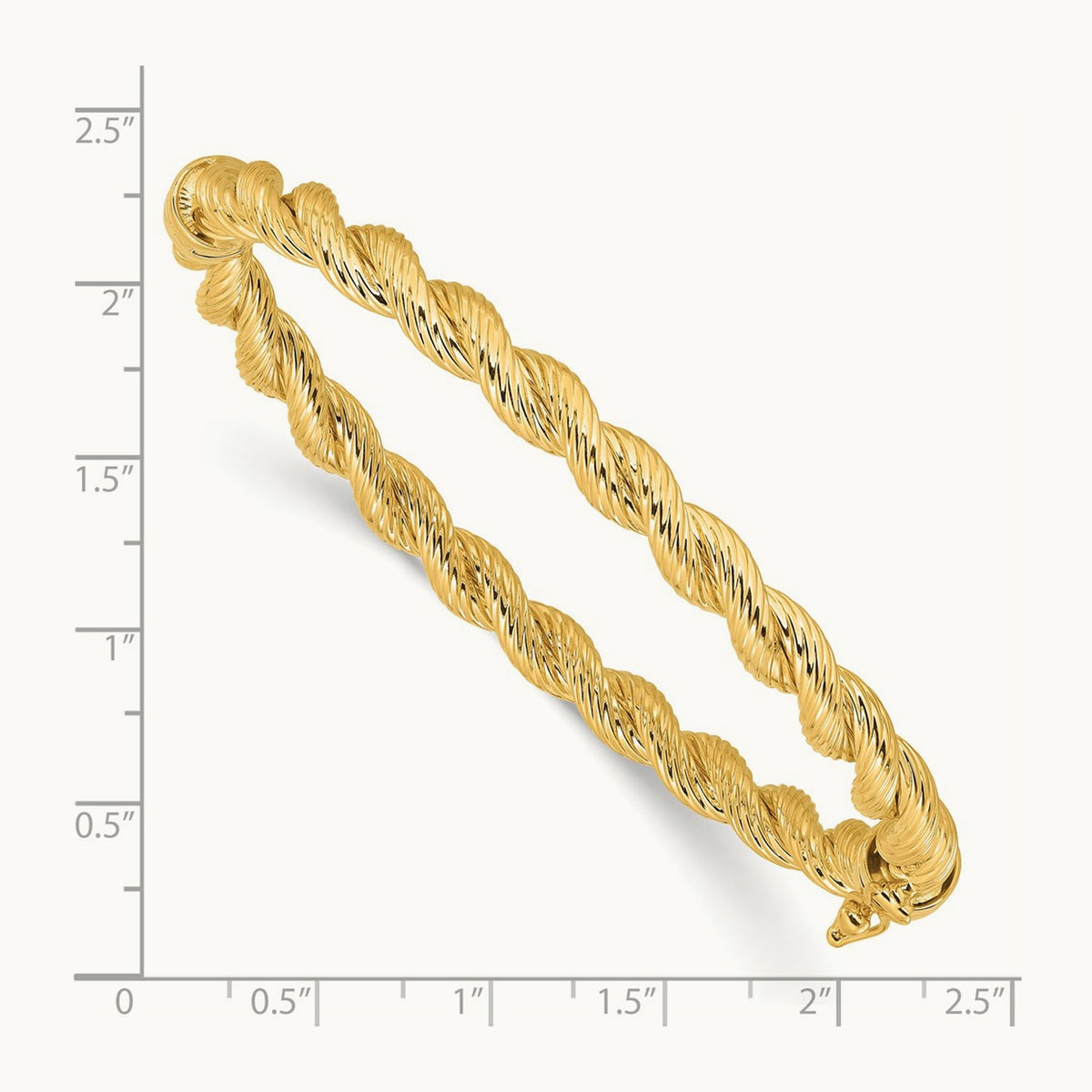 Polished and Textured Twisted Hinged Bangle, 14K