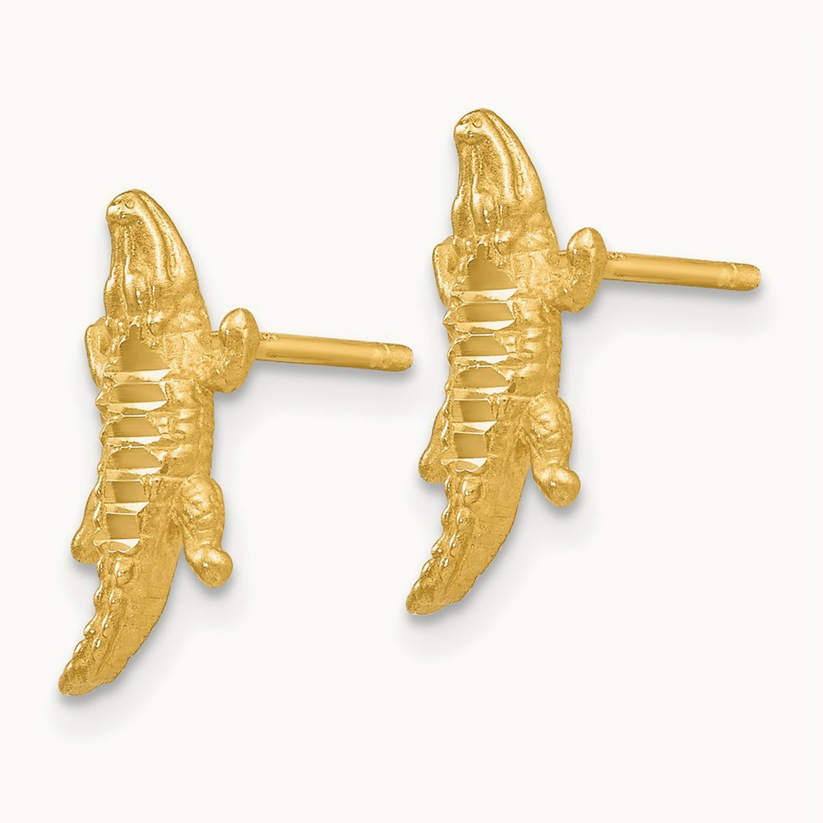 Diamond-cut Alligator Earrings, 14K