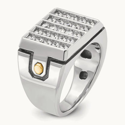 14ktt w/ Blk RH IBGoodman Men's Grooved 5-Row Cluster AA Dia Ring