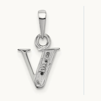 Rhodium-plated Diamond Letter V Initial Pendant, 14K White Gold