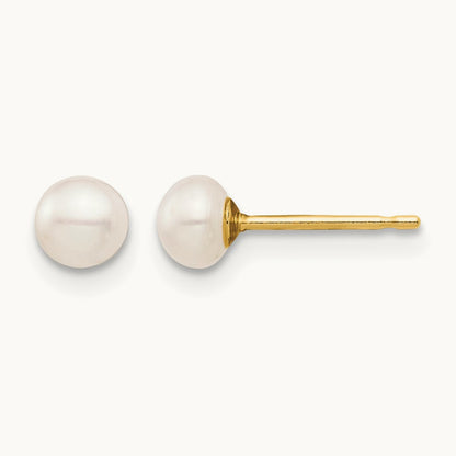 Madi K 4- White Button Freshwater Cultured Pearl Stud Post Earrings, 5mm, 14K