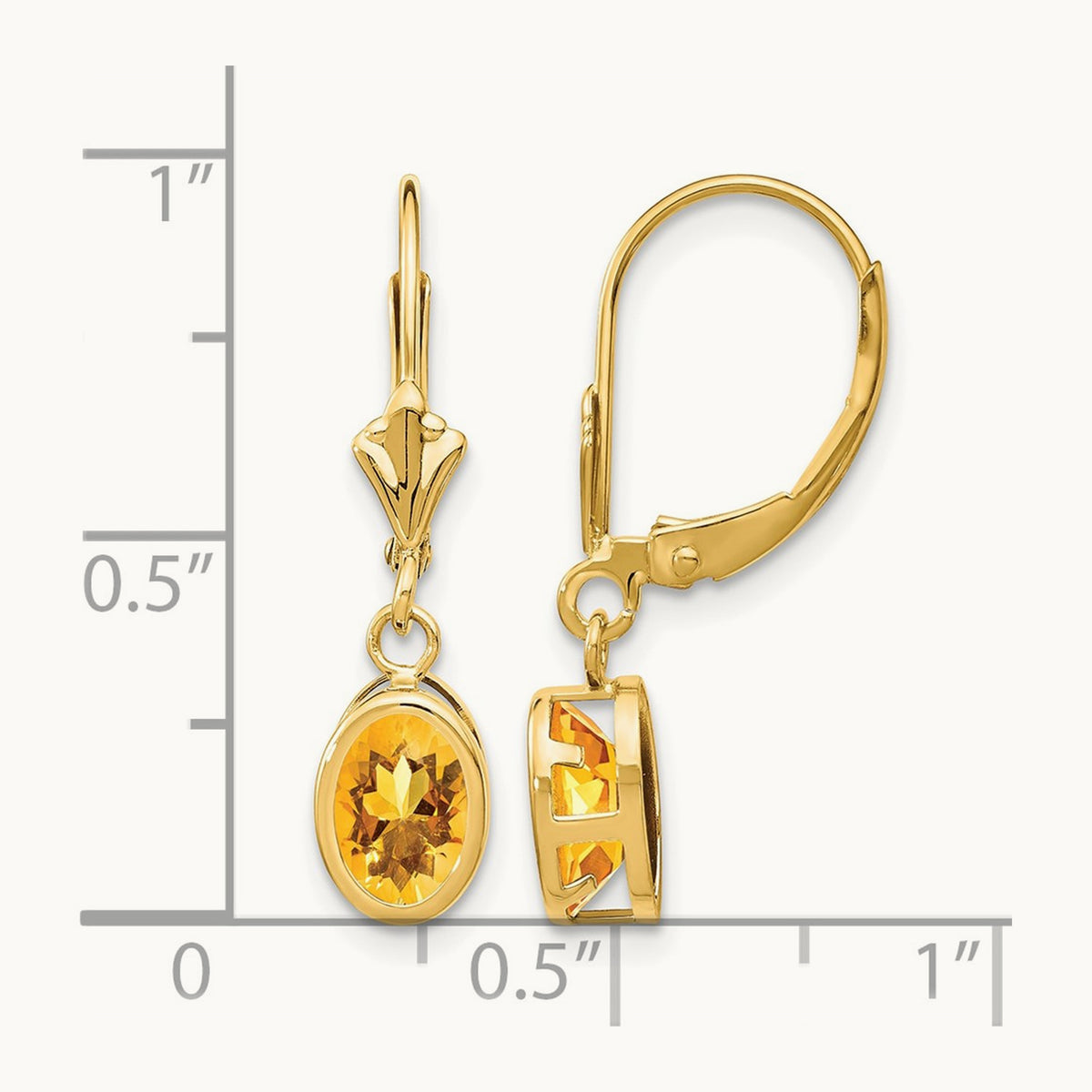 Citrine Oval Leverback Earrings, 14K