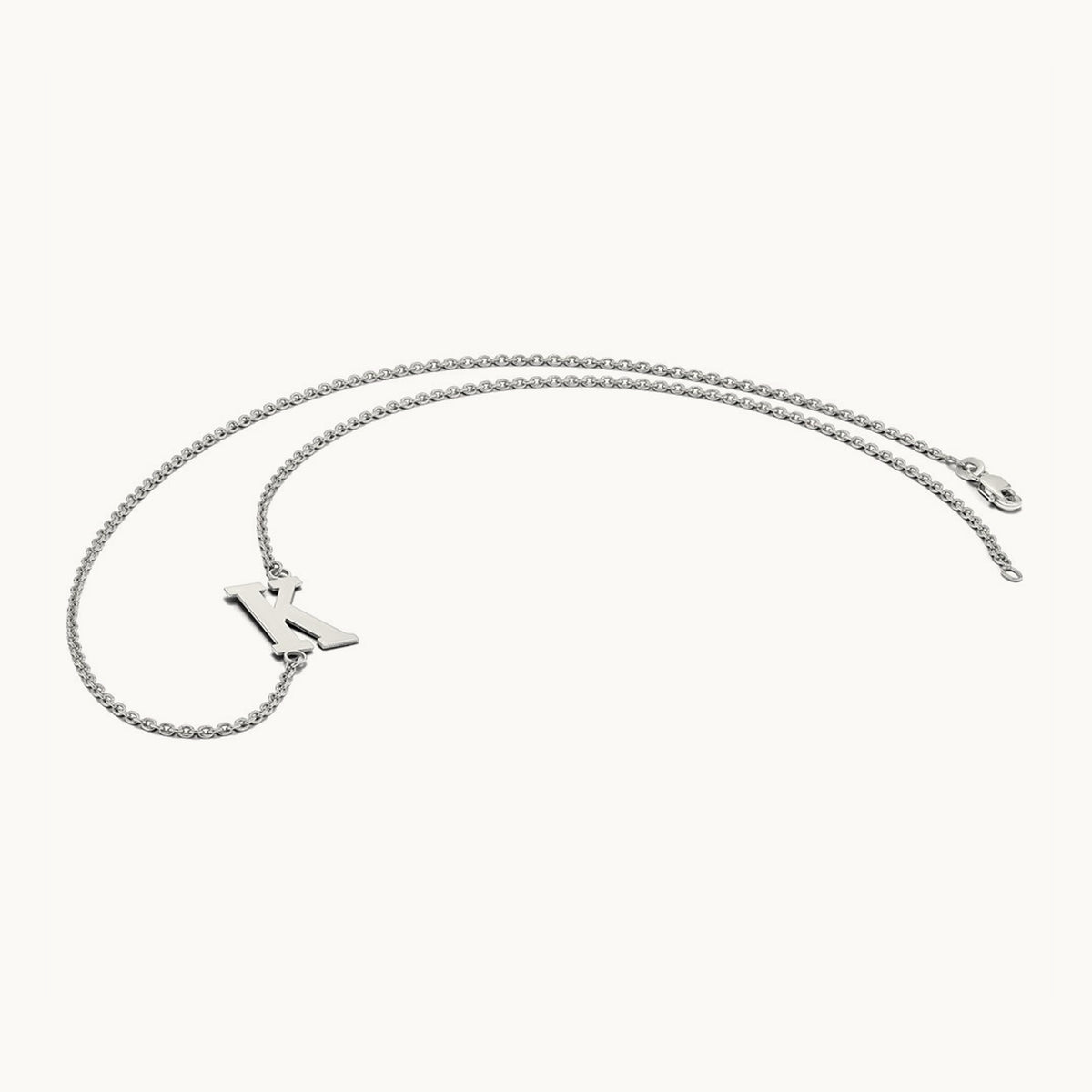 Large Offset Initial Necklace, 14K White Gold