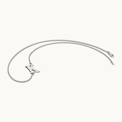 Large Offset Initial Necklace, 14K White Gold