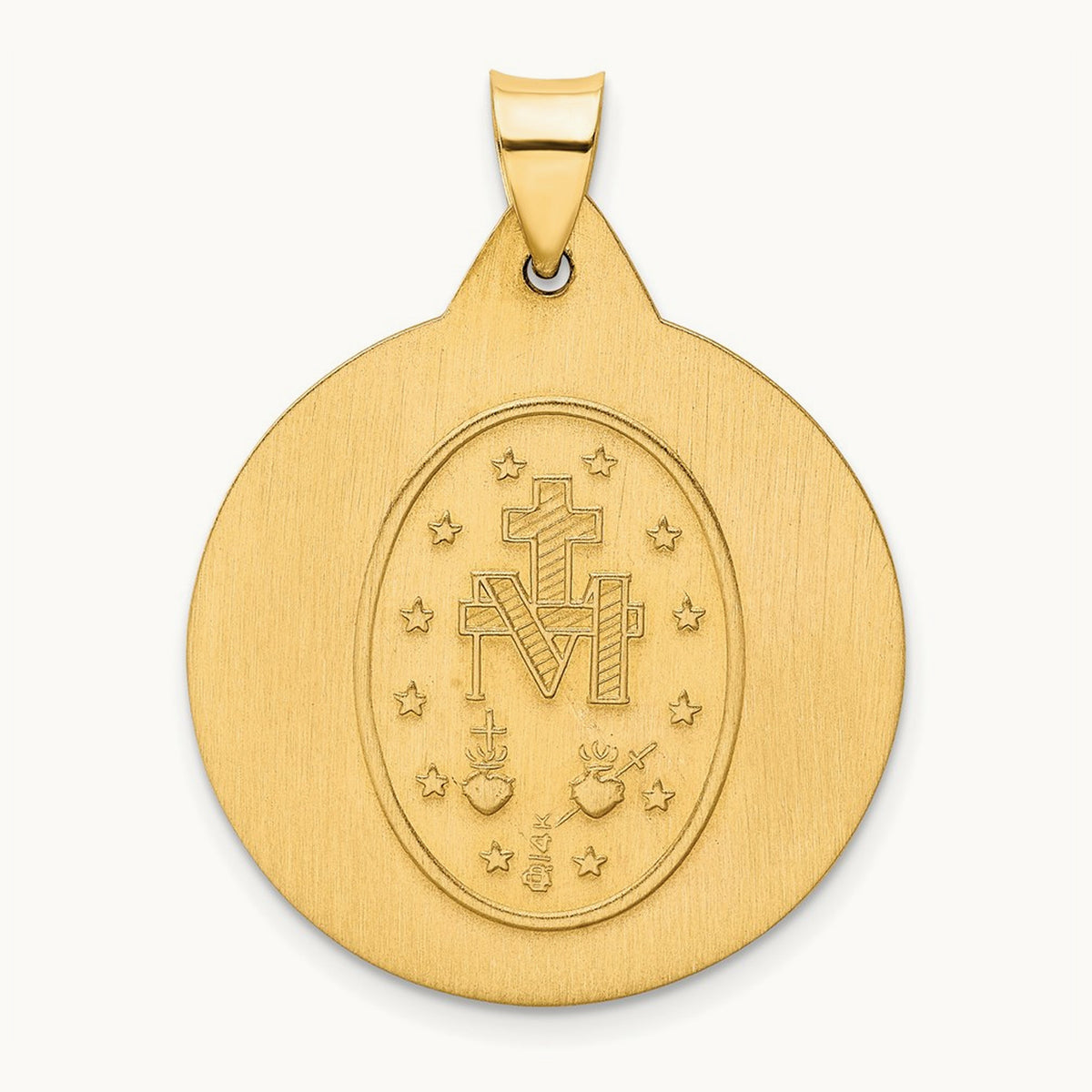 Polished and Satin Miraculous Medal Hollow Pendant, 14K