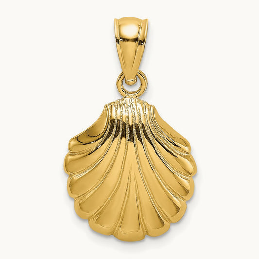 Polished 2-D Scallop Shell Charm, 14K