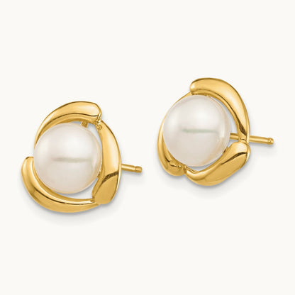 Button Freshwater Cultured Pearl Post Earrings — 14K Yellow Gold