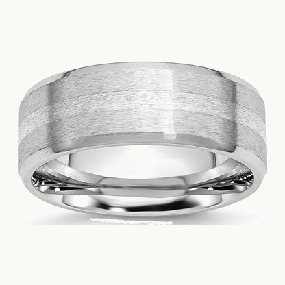 Cobalt Sterling Silver Inlay Satin and Polished Beveled Edge Band — photo set