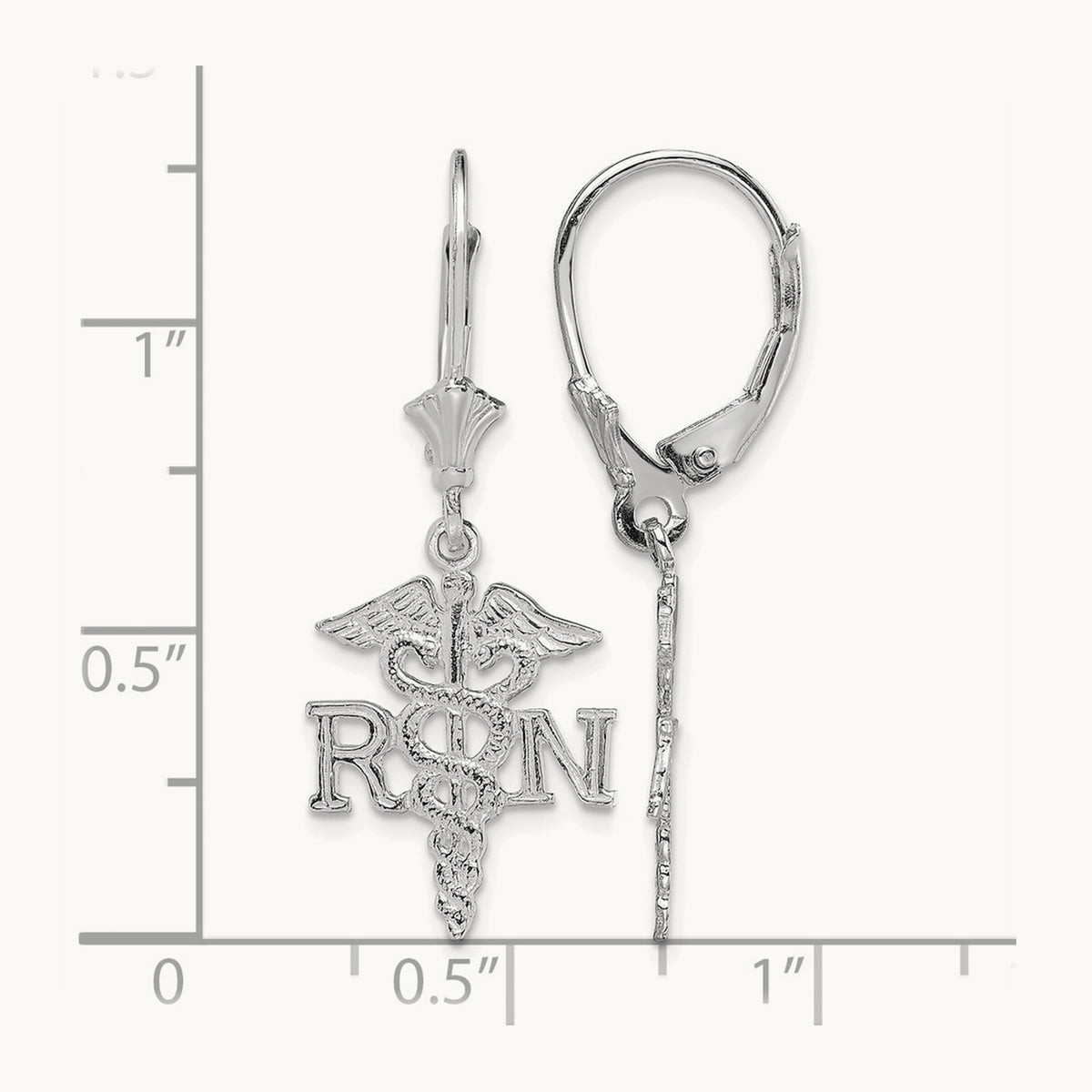 RN Caduceus Leverback Earrings — 14K White Gold