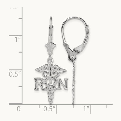 RN Caduceus Leverback Earrings — 14K White Gold