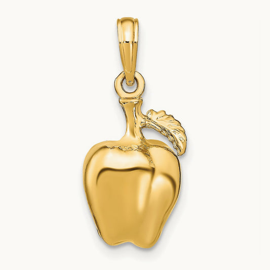 3-D Apple W/ Stem and Leaf Charm, 14K