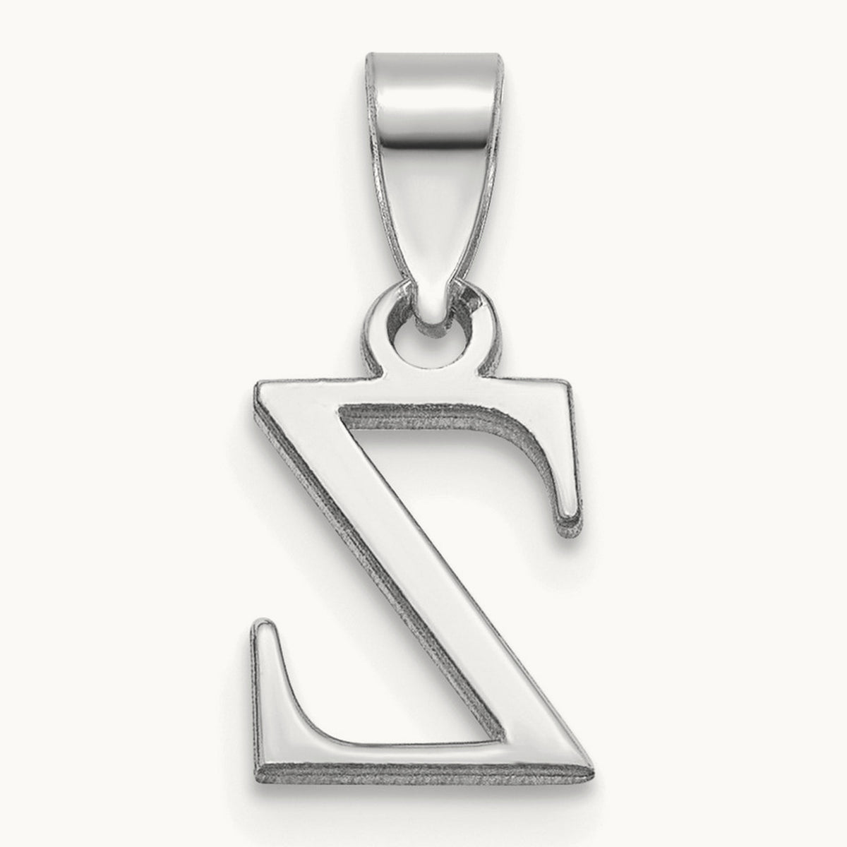 Polished Block Initial Pendant — 14K White Gold, Z