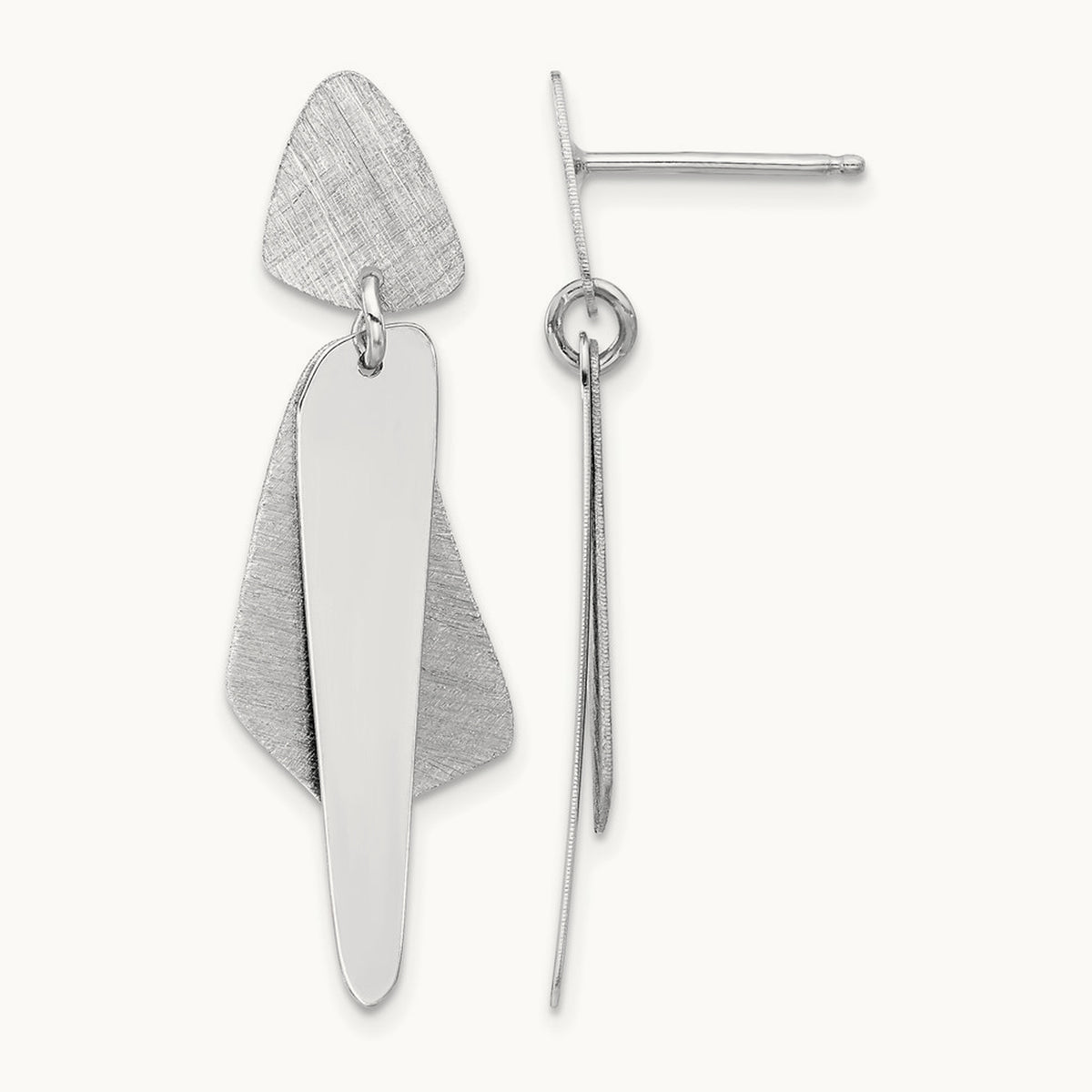 RH-plated Polished and Brushed Post Dangle Earring, Sterling Silver — Leslie's
